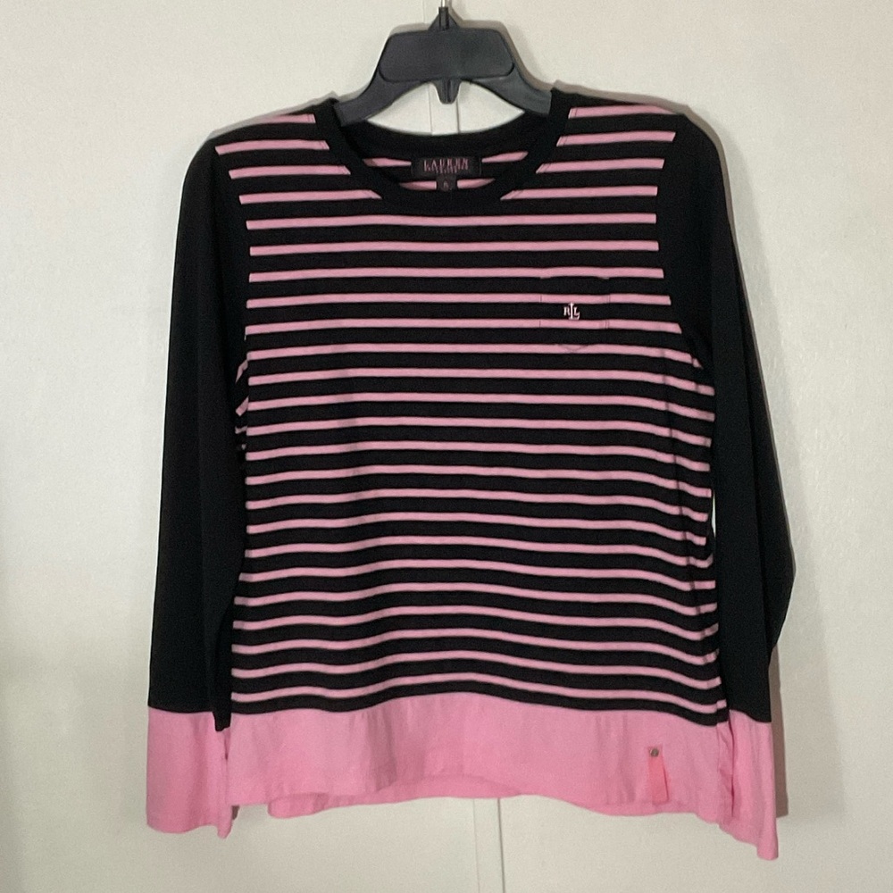 Lauren Ralph Lauren Petite Black and Pink Top